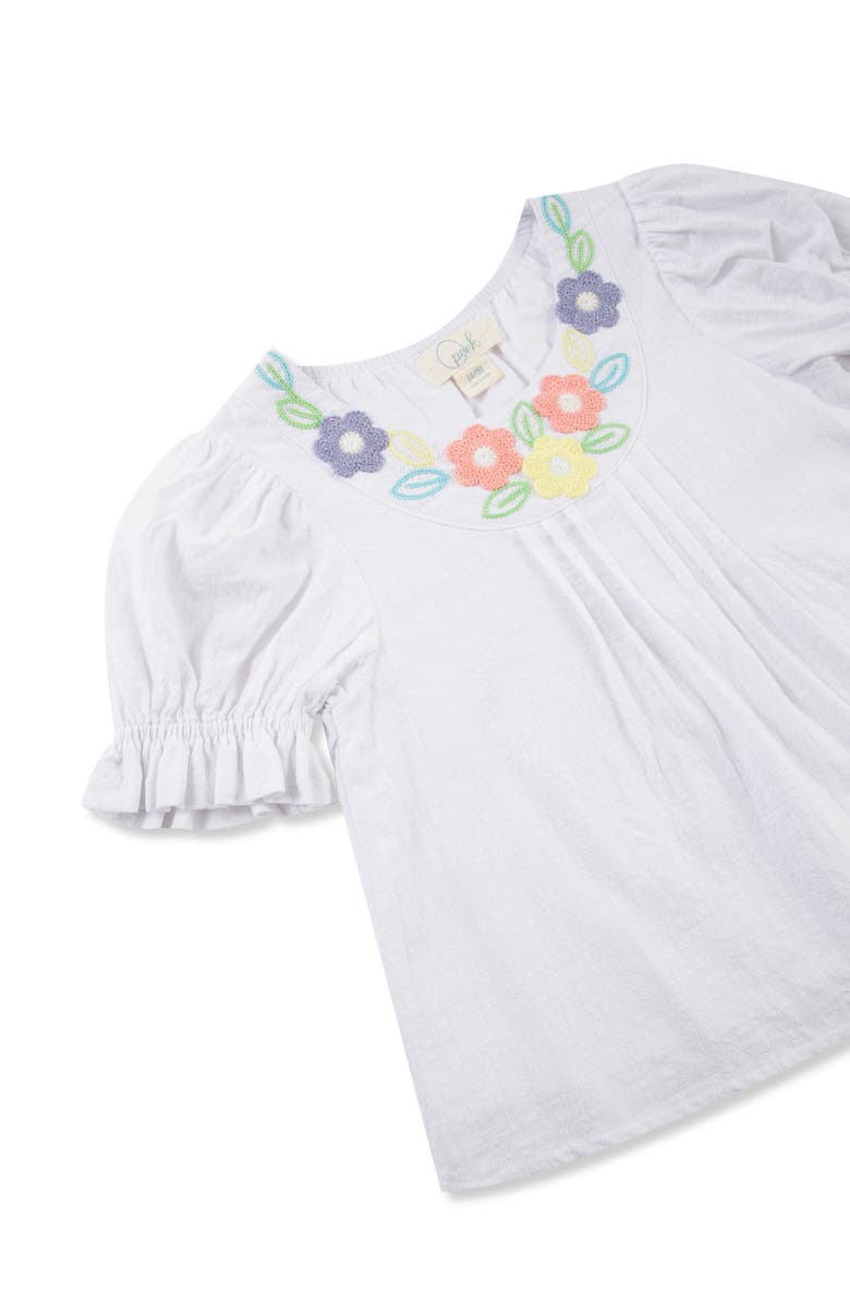 Peek Aren't You Curious Kids' Floral Embroidered Top & Crochet Stitch Shorts Set, Alternate, color, White/ Green