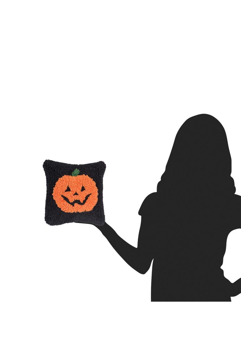 Jack O' Lantern Pumpkin Halloween Hooked Mini Accent Pillow 8" x 8", Alternate, color, Black