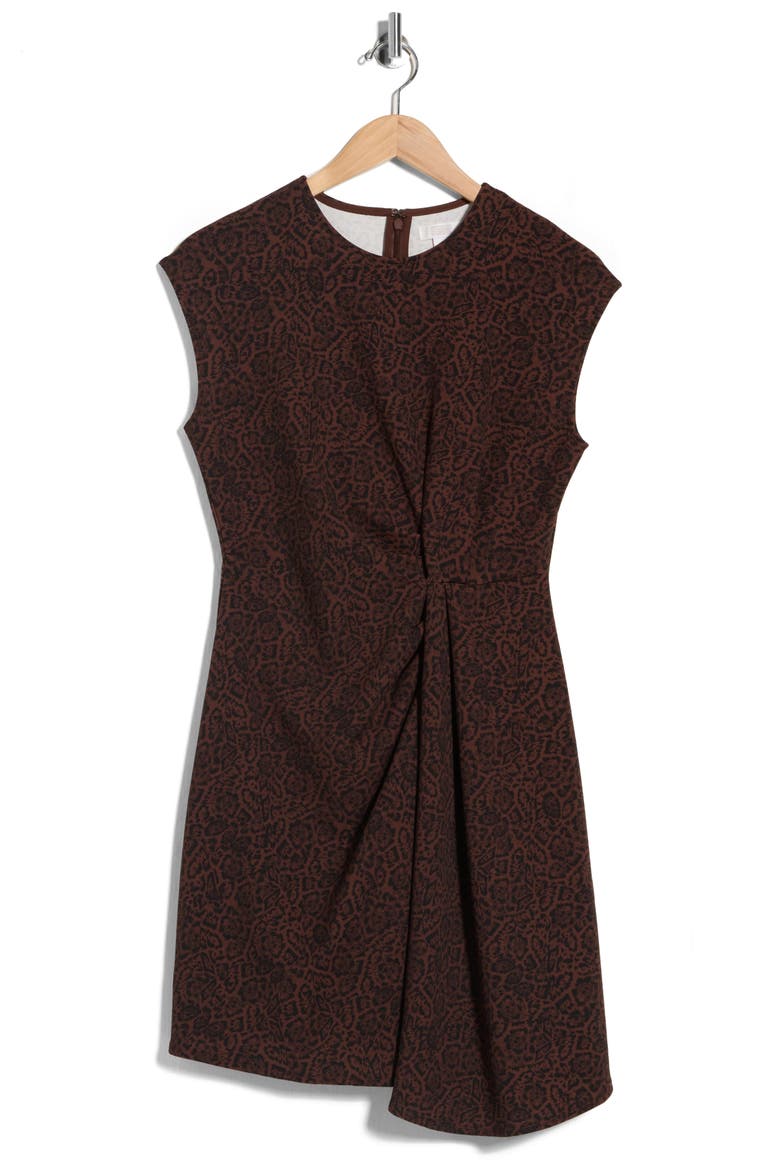 Faux Wrap Cap Sleeve Minidress, Alternate, color, BROWN- BLACK ANIMAL ETCH