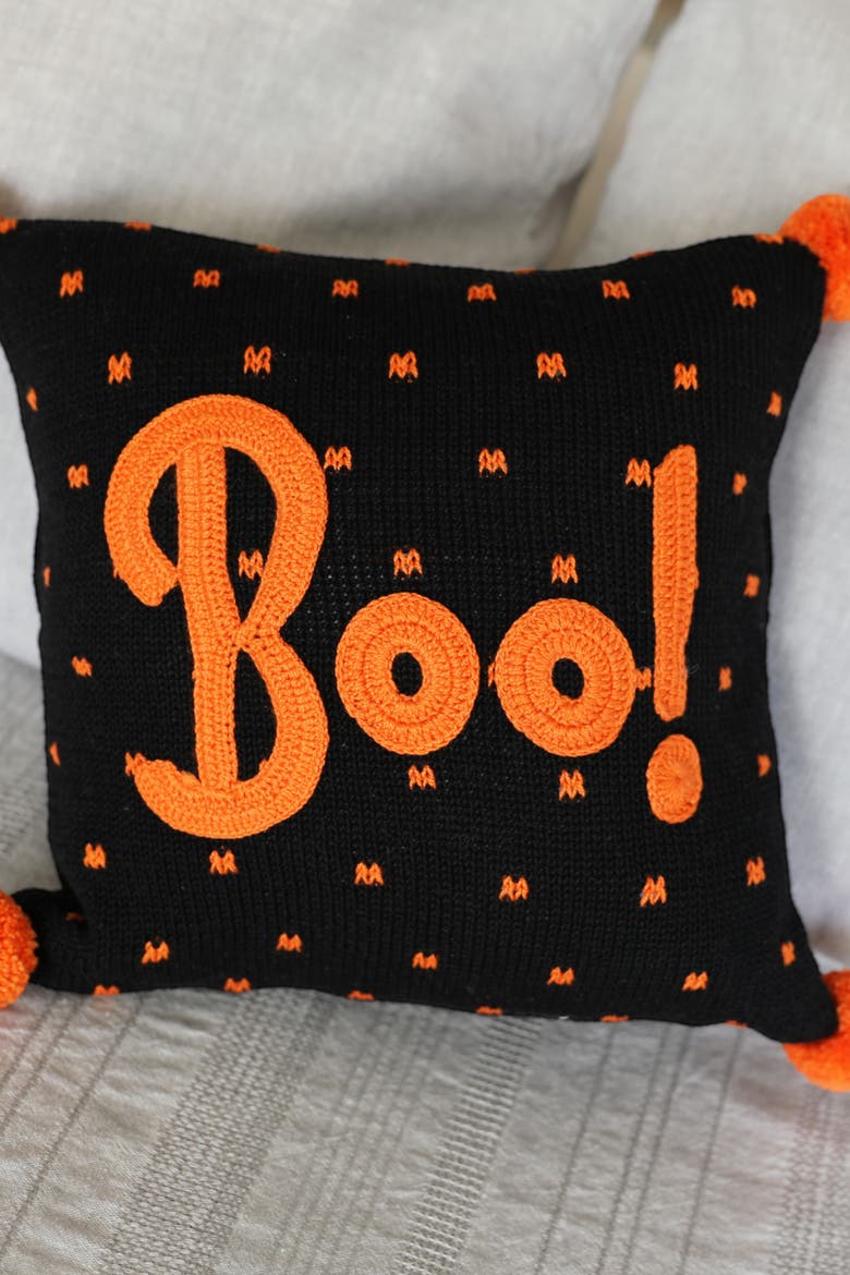 10" Boo Halloween Pillow, Alternate, color, Black and Orange