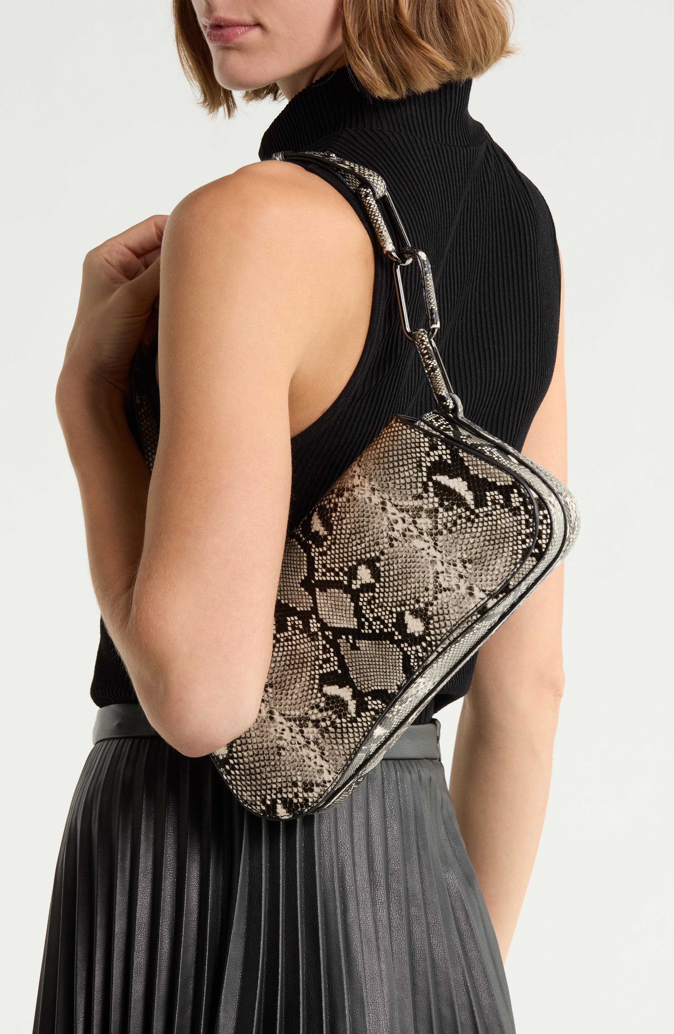 Asymmetrical Faux Leather Hobo Bag, Alternate, color, SNAKE