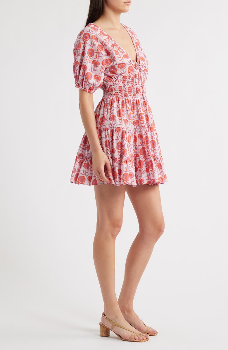 Saylor Greyson Puff Sleeve Cotton Mini Sundress, Alternate, color, Pink Multi