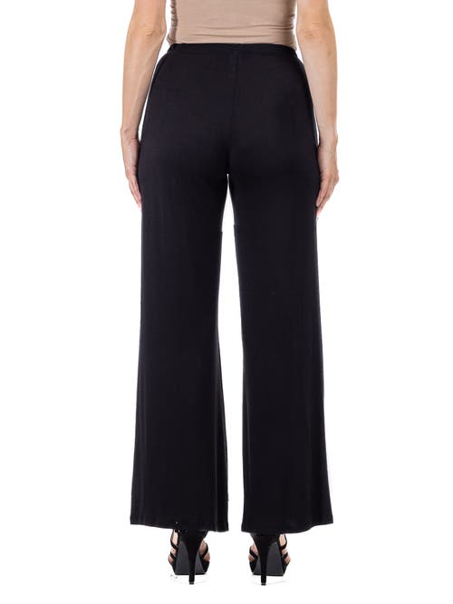24seven Comfort Apparel Petite Comfortable Solid Color Palazzo Wide Leg Pants In Black