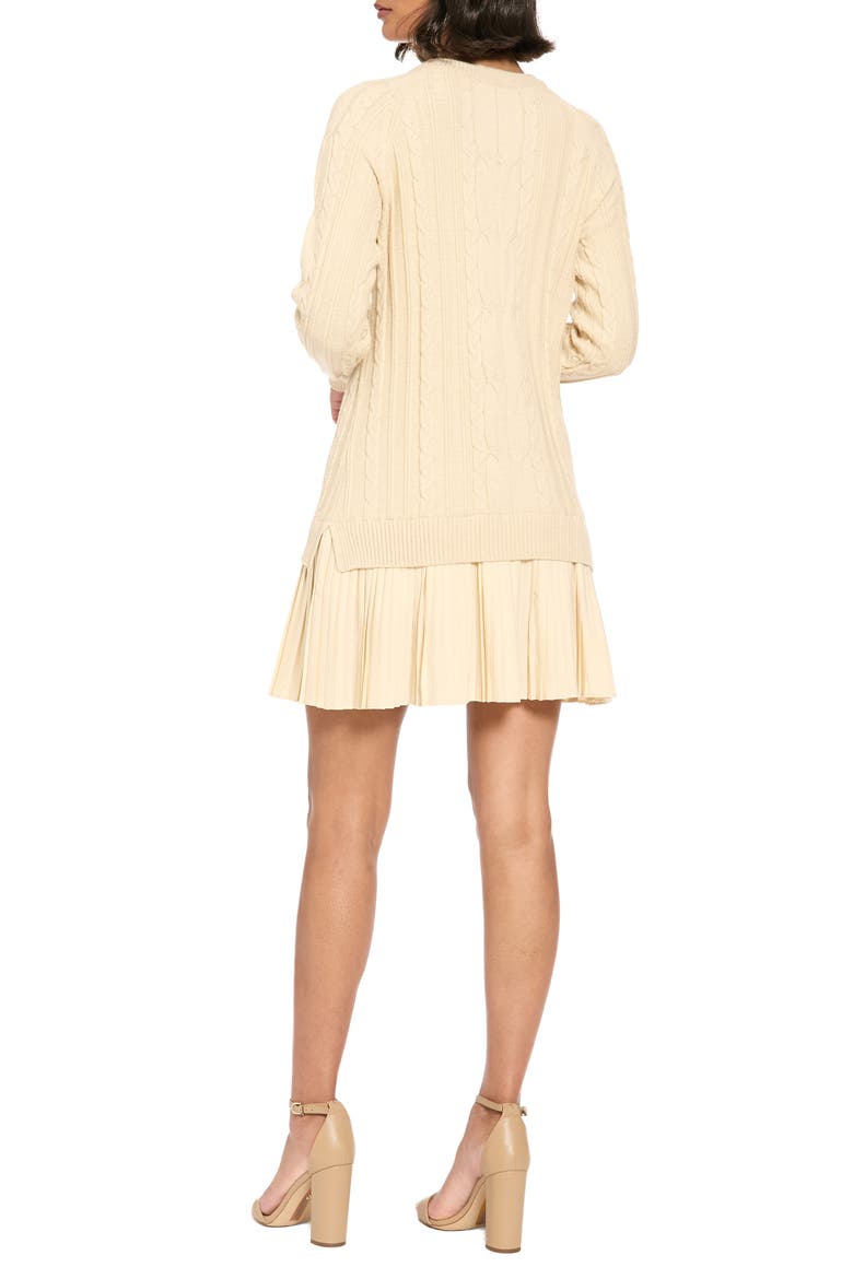 Pleated Hem Cable Knit Sweater Dress, Alternate, color, ARCTIC CREAM