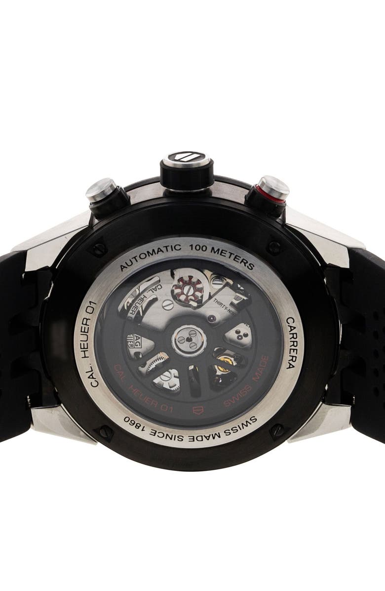 Watchfinder & Co. Tag Heuer Preowned 2018 Carrera Automatic Chronograph Rubber Strap Watch, 45mm, Alternate, color,