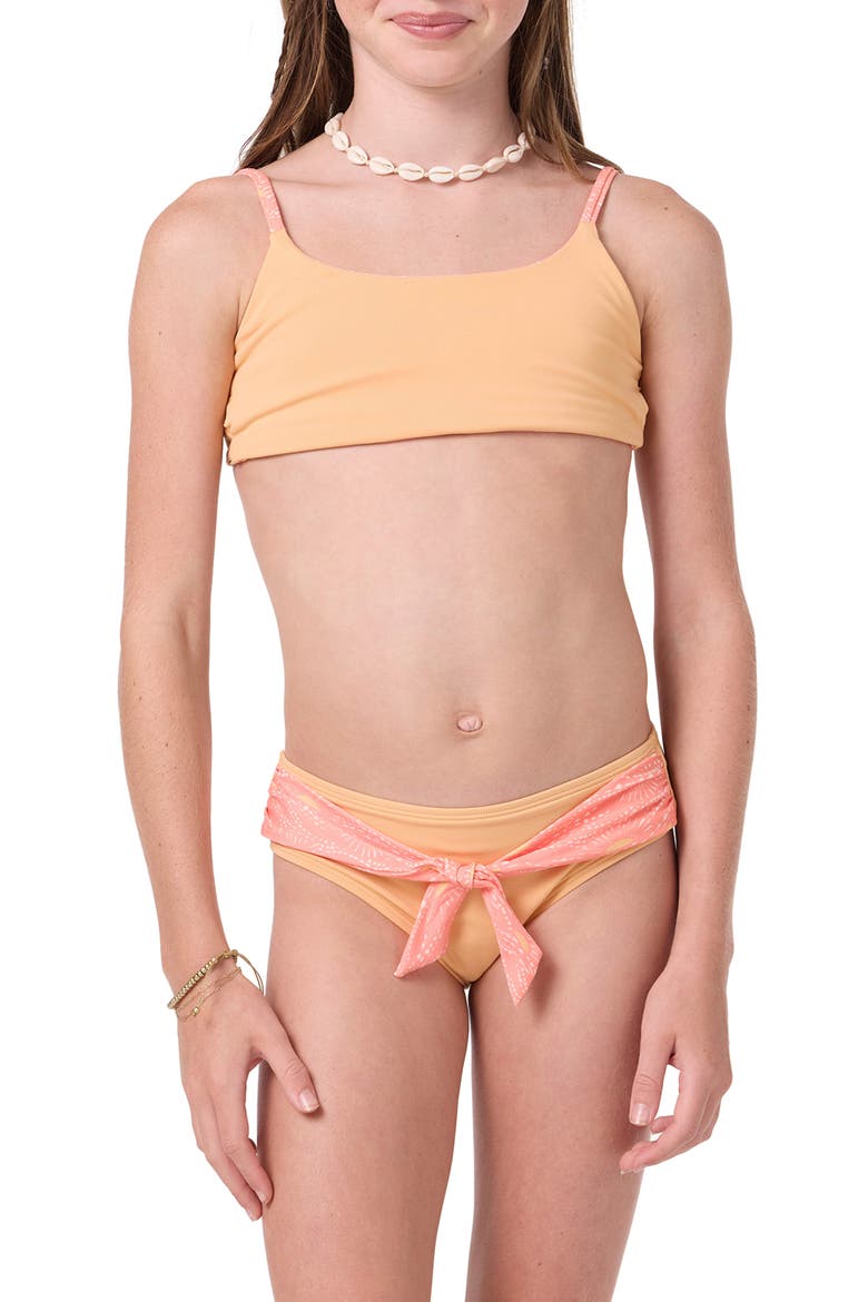Kids' Sunshine Reversible Tie Belt Two-Piece Swimsuit, Alternate, color, FUSION CORAL