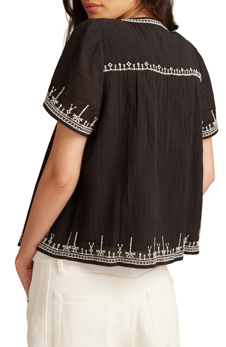 Lucky Brand Embroidered Crinkle Front Button Top, Alternate, color,