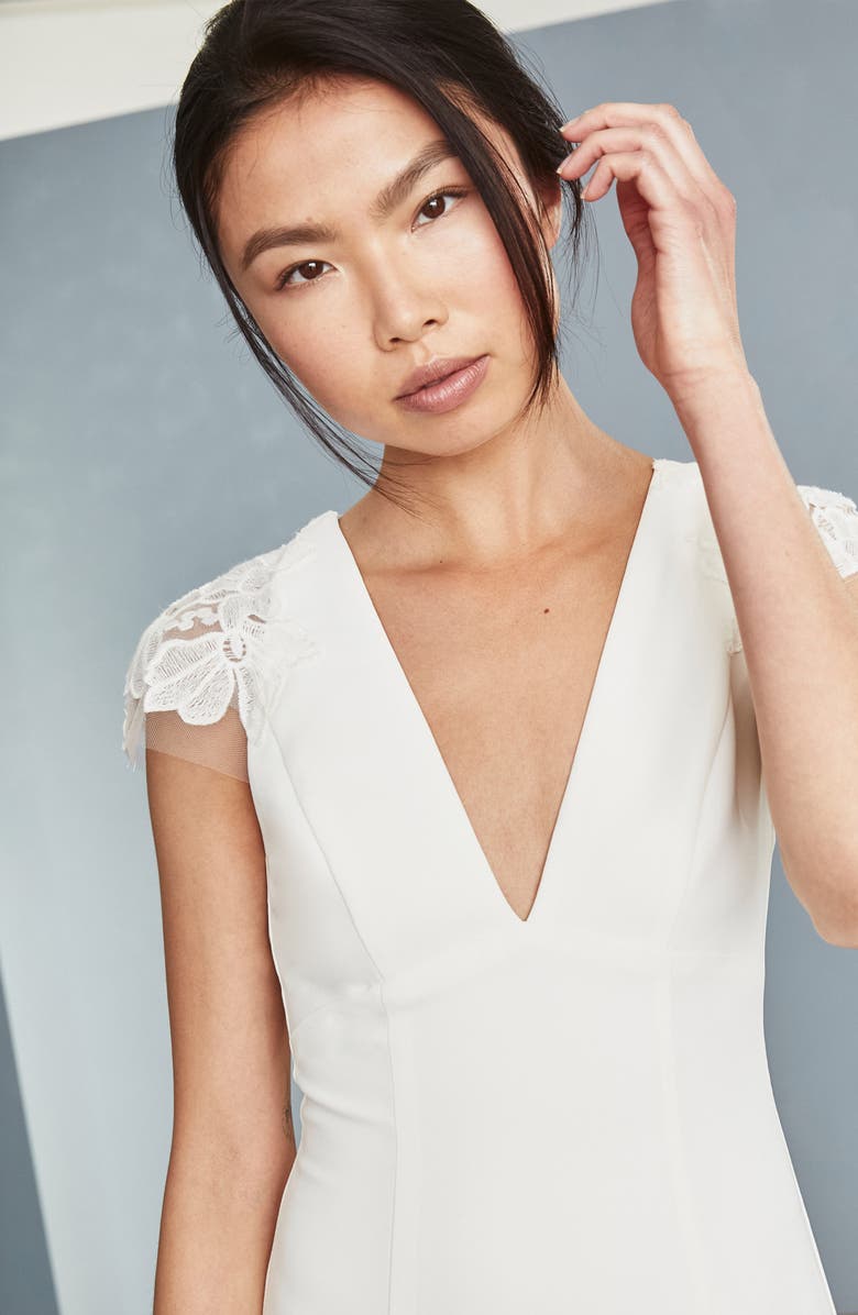 Amsale Lace Back Tea Length Dress, Alternate, color,