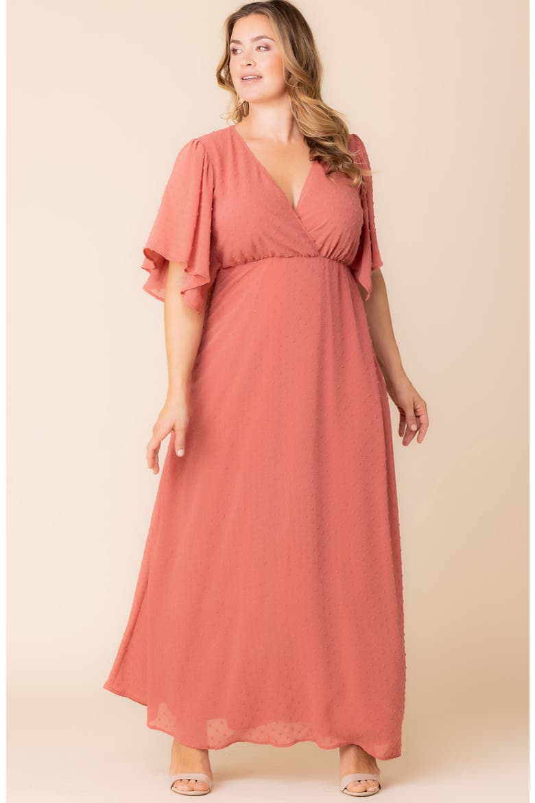 Carmella Flutter Sleeve Gown, Alternate, color, PEACHY KEEN