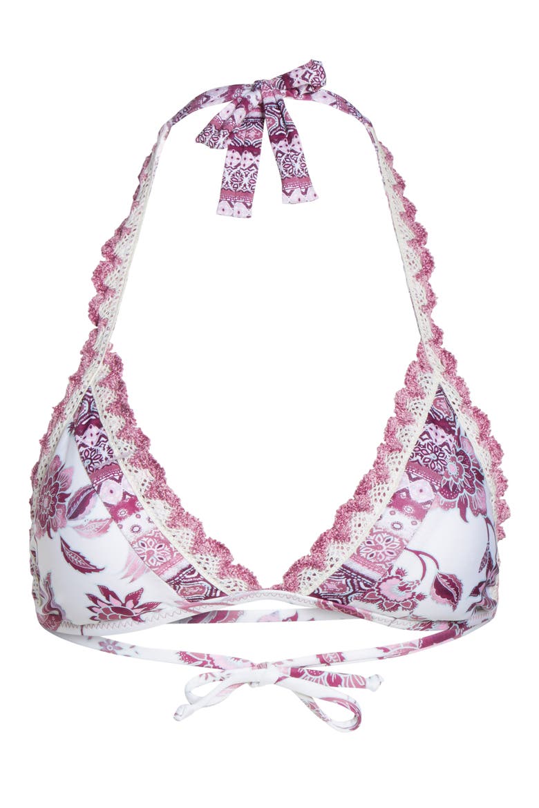 Tahiti Halter Bikini Top, Alternate, color, WHITE/ PINK MULTI