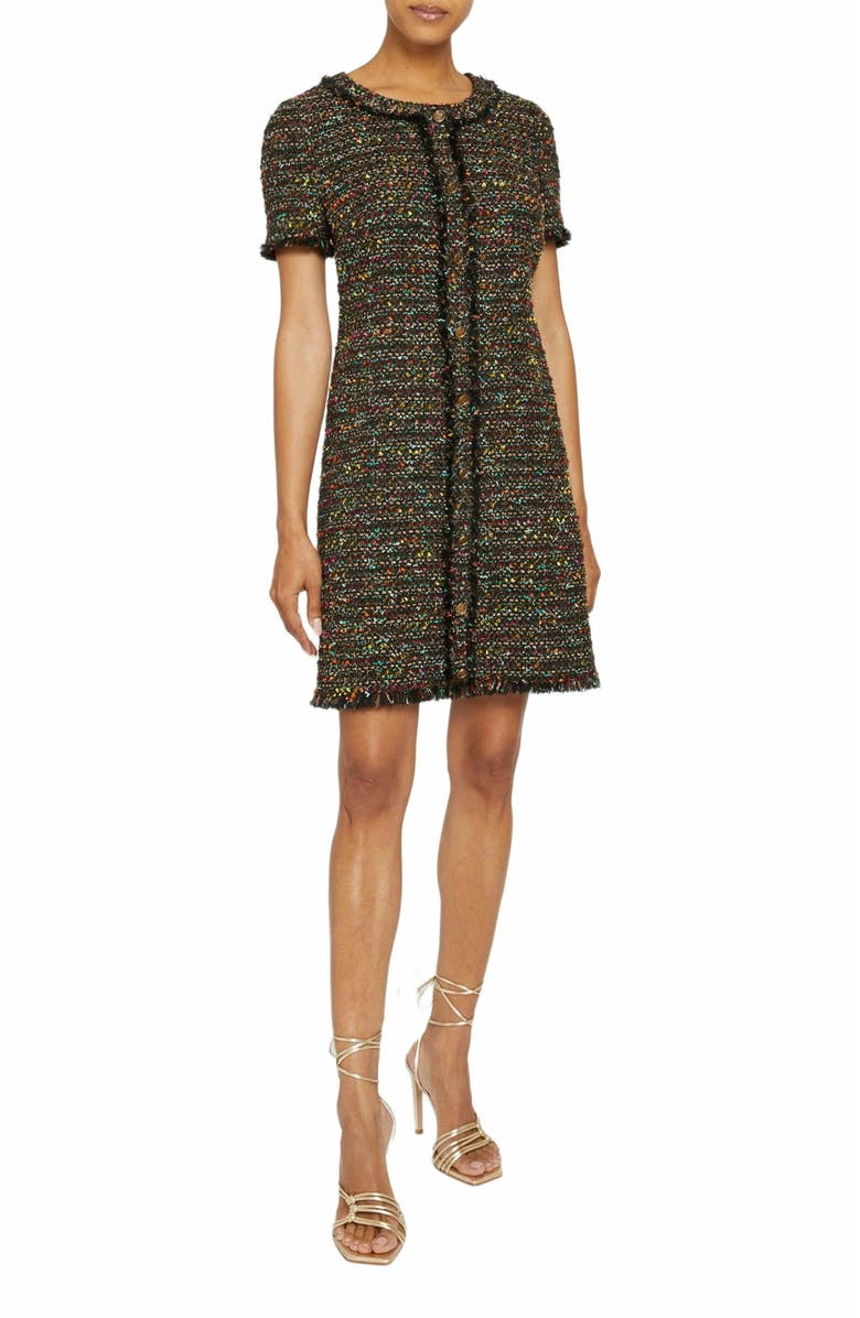 Santorelli SHEA Short Sleeve Shift Dress in Luxury Lurex Tweed, Alternate, color, Sage Multi
