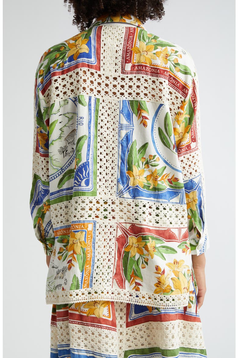 Tropical Destination Crochet Detail Button-Up Shirt, Alternate, color, OFF-WHITE
