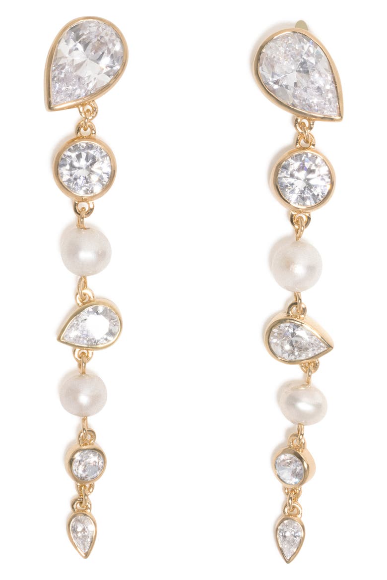 Freshwater Pearl & Cubic Zirconia Drop Earrings, Main, color, 18CT GOLD PLATED
