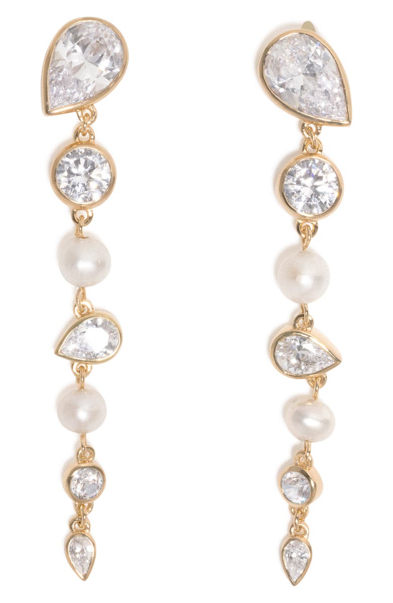 COMPLETEDWORKS Freshwater Pearl & Cubic Zirconia Drop Earrings, Main, color, 18Ct Gold Plated