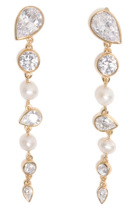Freshwater Pearl & Cubic Zirconia Drop Earrings