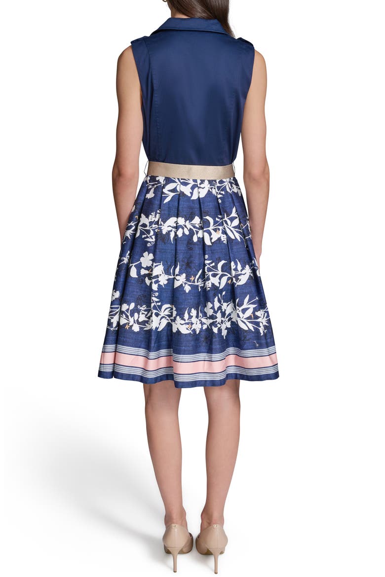 Mixed Media Belted Shirtdress, Alternate, color, MIDNIGHT NAVY/ SOFT WHITE
