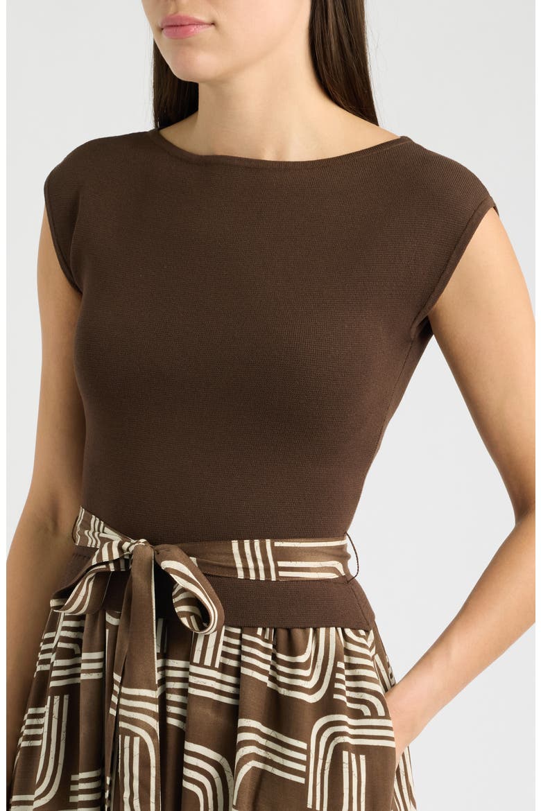 Twofer Tie Waist Midi Dress, Alternate, color, BROWN