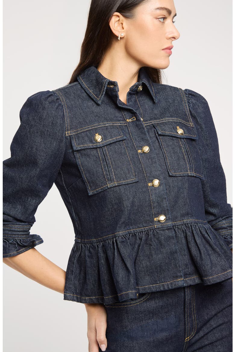 Delanie Denim Peplum Jacket, Alternate, color, INDIGO NOIR