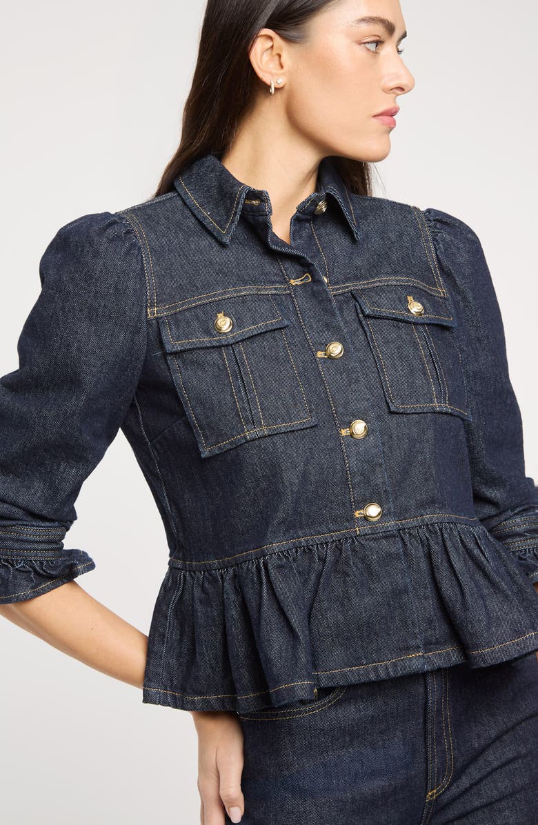 Cinq à Sept Delanie Denim Peplum Jacket, Alternate, color, Indigo Noir