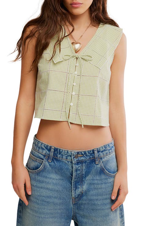 Waiting For Me Crop Cotton Button-Up Top