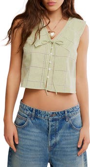 Free People Waiting For Me Crop Cotton Button-Up Top