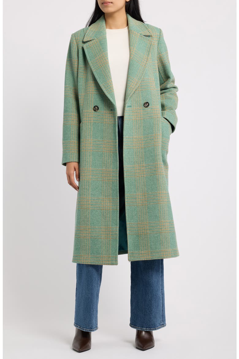Belted Wool Blend Longline Coat, Alternate, color, GREENPLAID