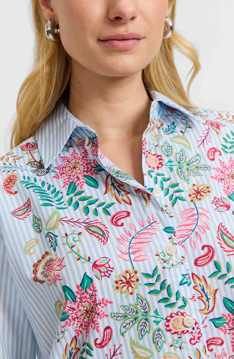 Foxcroft Meghan Stripe Floral Embroidered Cotton Button-Up Shirt, Alternate, color,