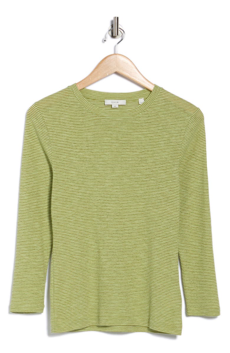 Vince Microstripe Three-Quarter Sleeve T-Shirt, Alternate, color, Basil Combo