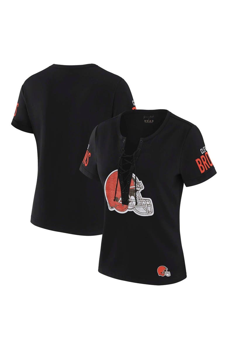 WEAR by Erin Andrews Women's WEAR by Erin Andrews x Gracie Hunt Black Cleveland Browns Draft Me Lace-Up T-Shirt, Alternate, color, Black