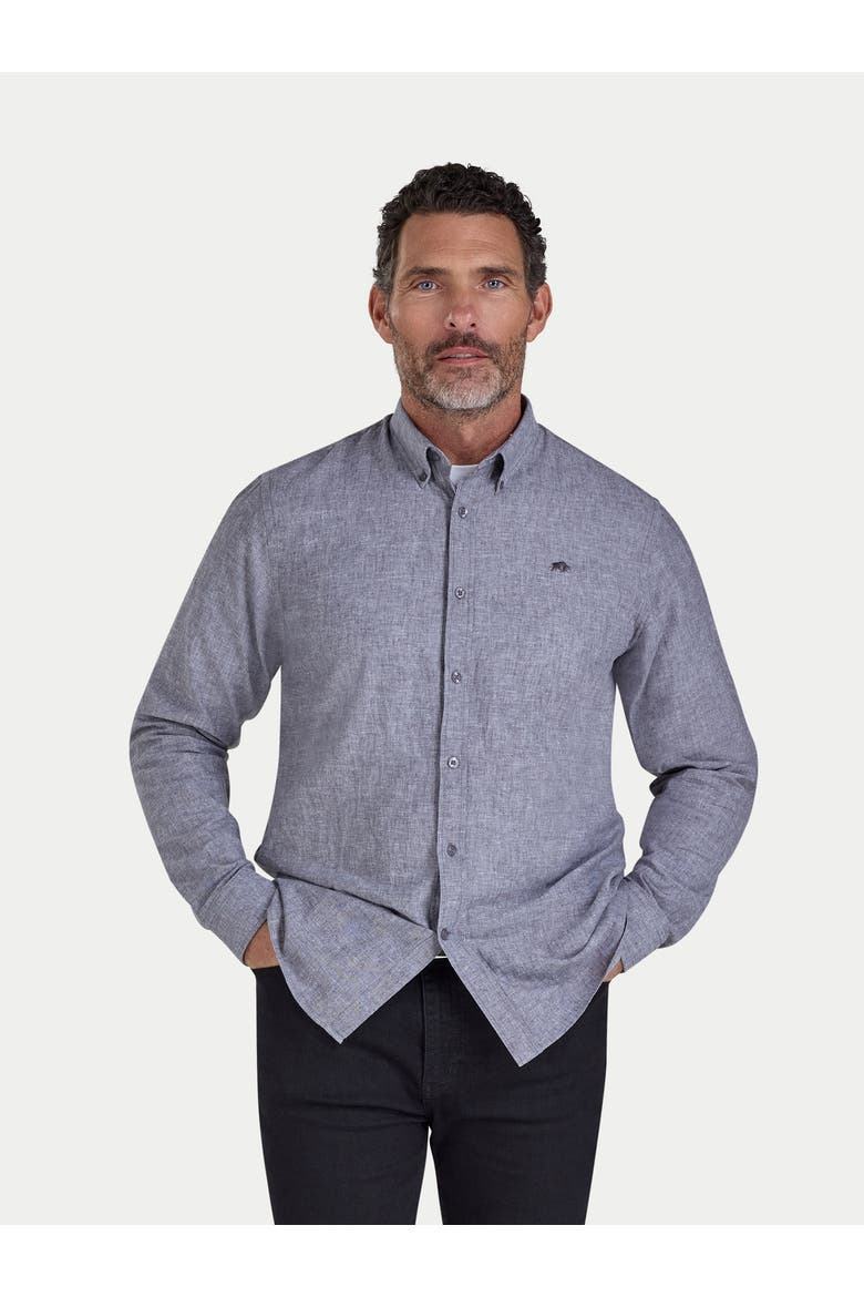 Long Sleeve Linen Blend Shirt, Main, color, Charcoal