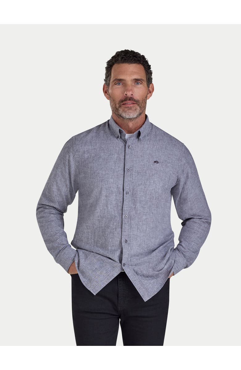 Raging Bull Long Sleeve Linen Blend Shirt, Main, color, Charcoal