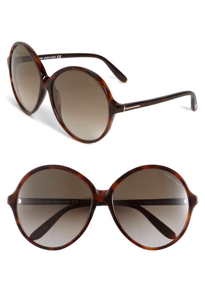 'Rhonda' Round Sunglasses, Main, color, SHINY DARK HAVANA