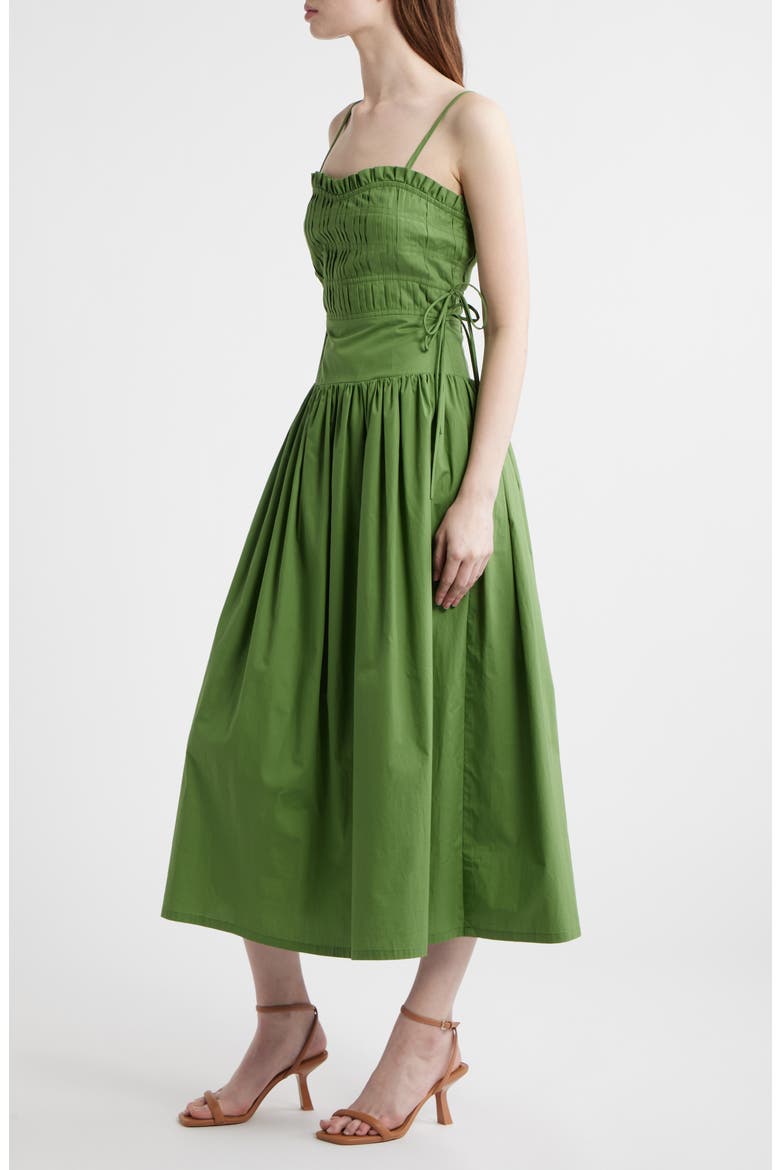 Pleated A-Line Midi Dress, Alternate, color, MOSS GREEN