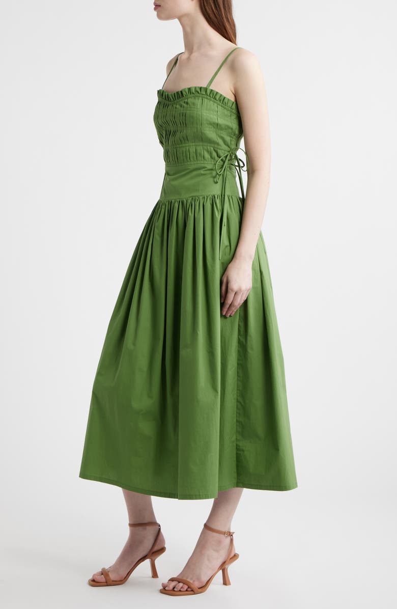 MOON RIVER Pleated A-Line Midi Dress, Alternate, color, Moss Green