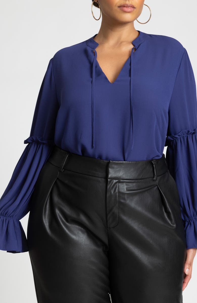 ELOQUII Ruffle Bell Sleeve Top, Alternate, color,