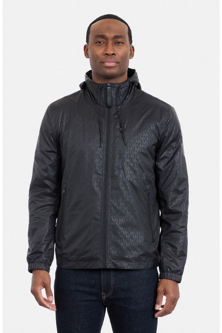 Allover Logo Print Windbreaker Jacket, Alternate, color, BLACK