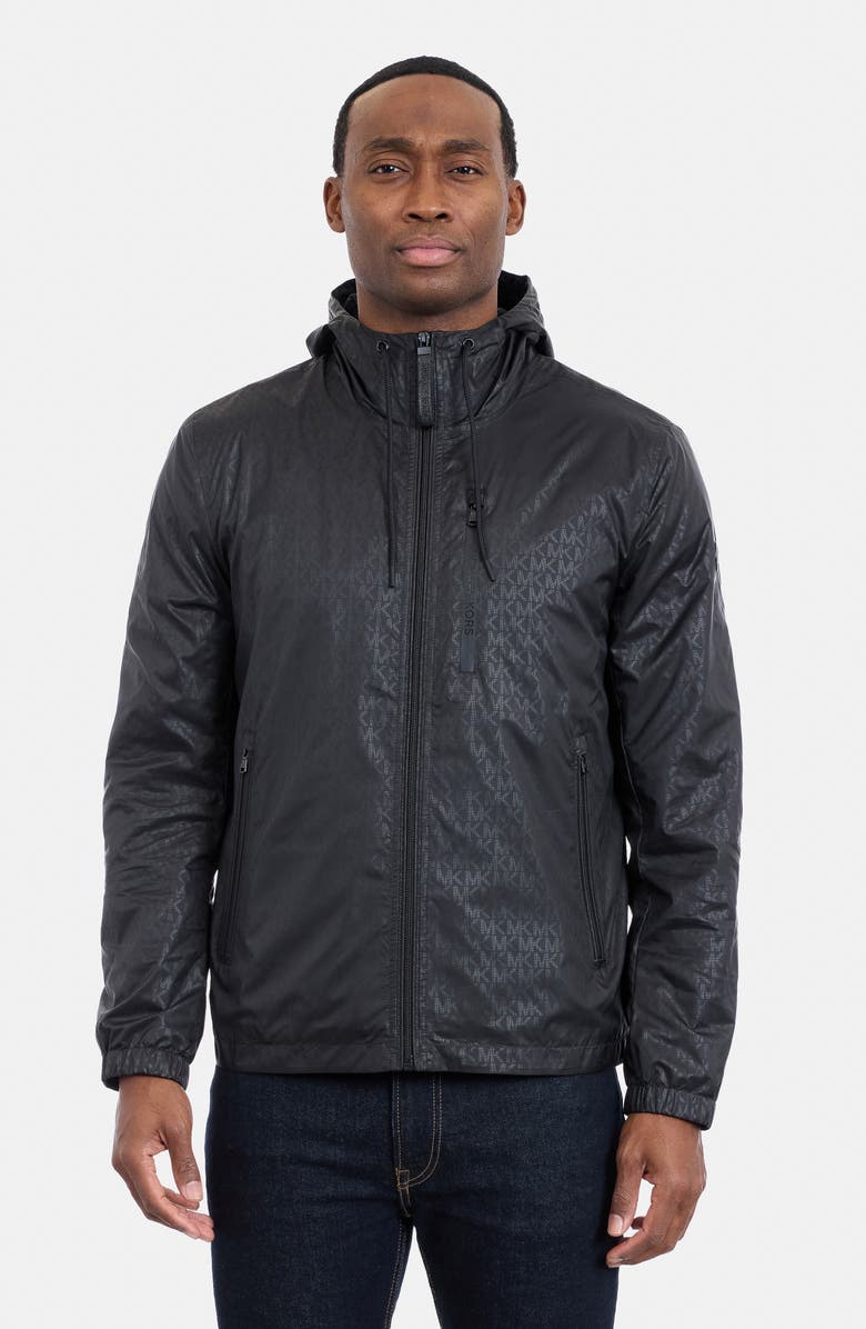 Michael Kors Allover Logo Print Windbreaker Jacket, Alternate, color, Black