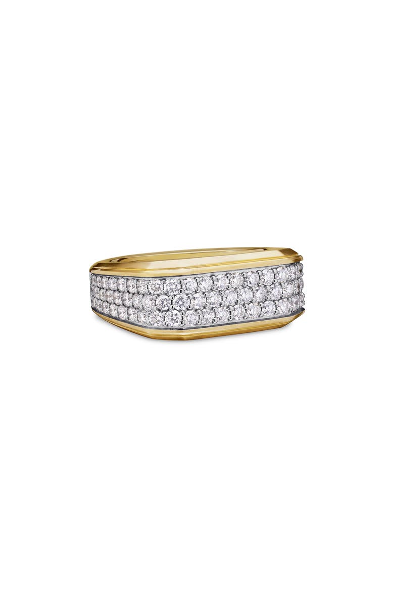 Men's Deco Signet Ring in 18K Yellow Gold with Diamonds, 10mm, Main, color, GOLD/ DIAMOND