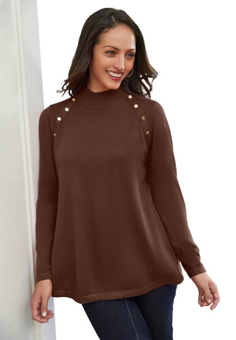 Gold Button Mockneck Sweater (Plus)