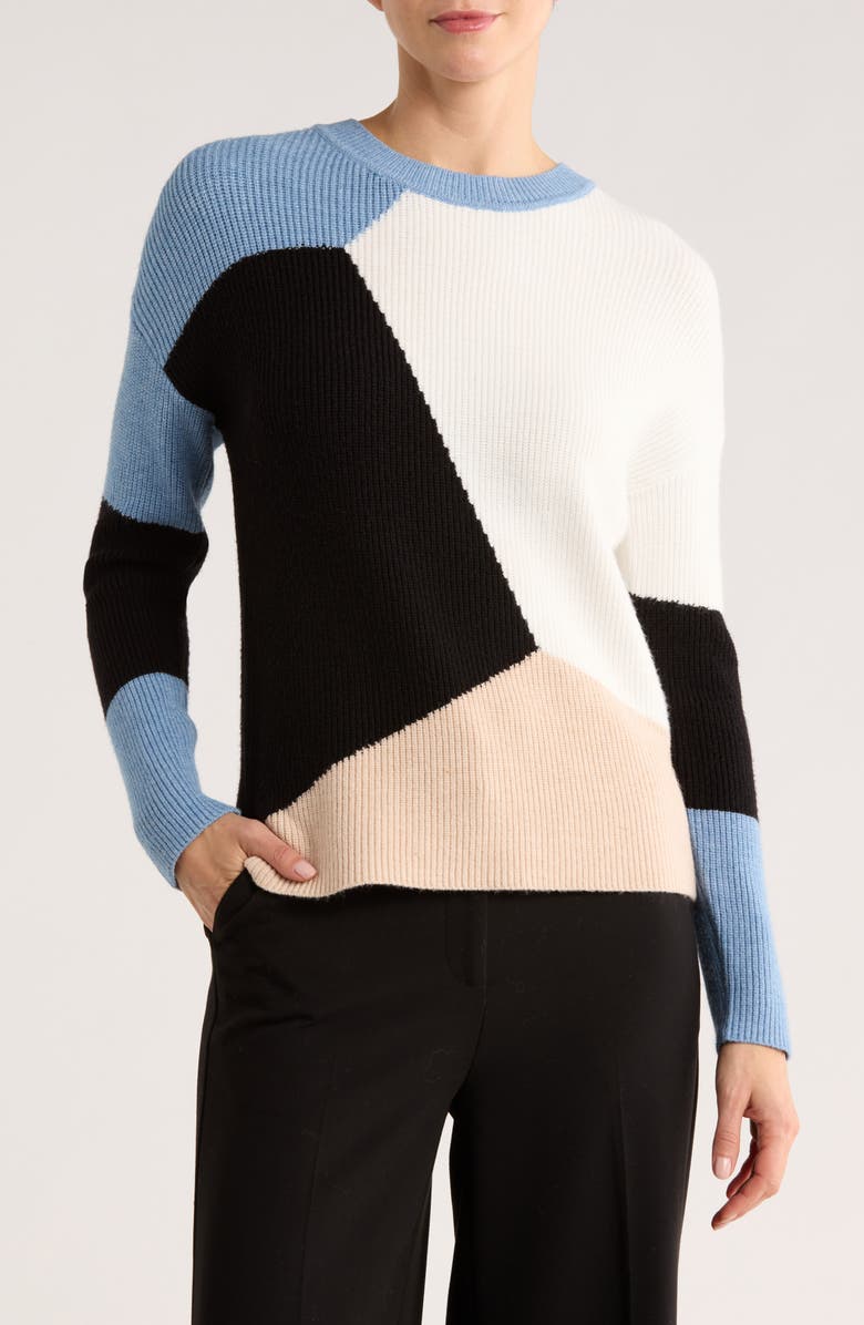T Tahari Colorblock Rib Sweater, Main, color,