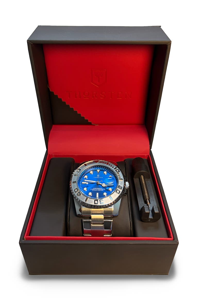 AZOR Silver Band Watch, Alternate, color, Blue Dial