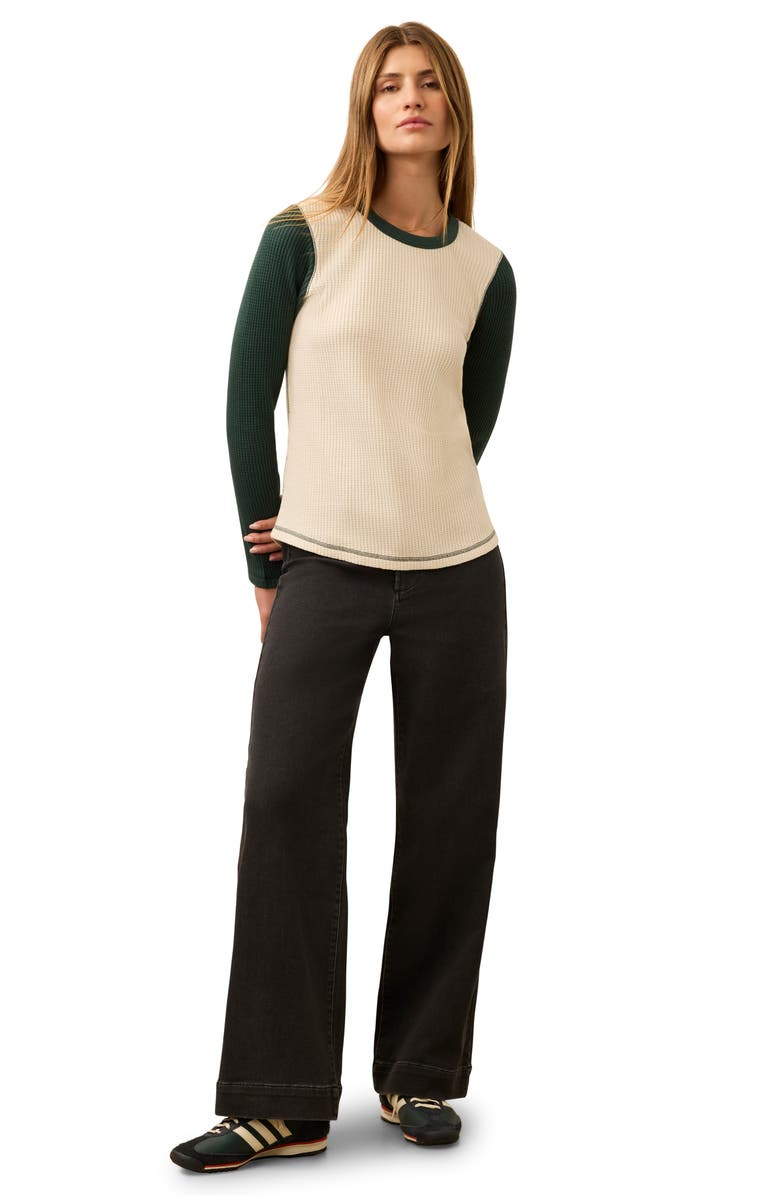 Faherty Apres Colorblock Long Sleeve Waffle Knit Top, Alternate, color, Seamoss Varsity