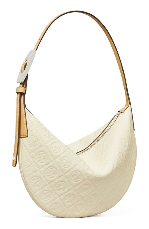 Tory Burch T-monogram Jacquard Crescent Shoulder Bag In White