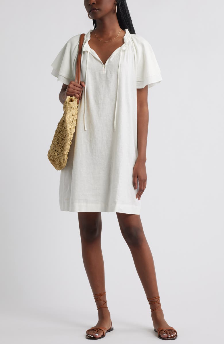 Treasure & Bond Flutter Sleeve Linen Blend Shift Minidress, Alternate, color, Ivory Dove