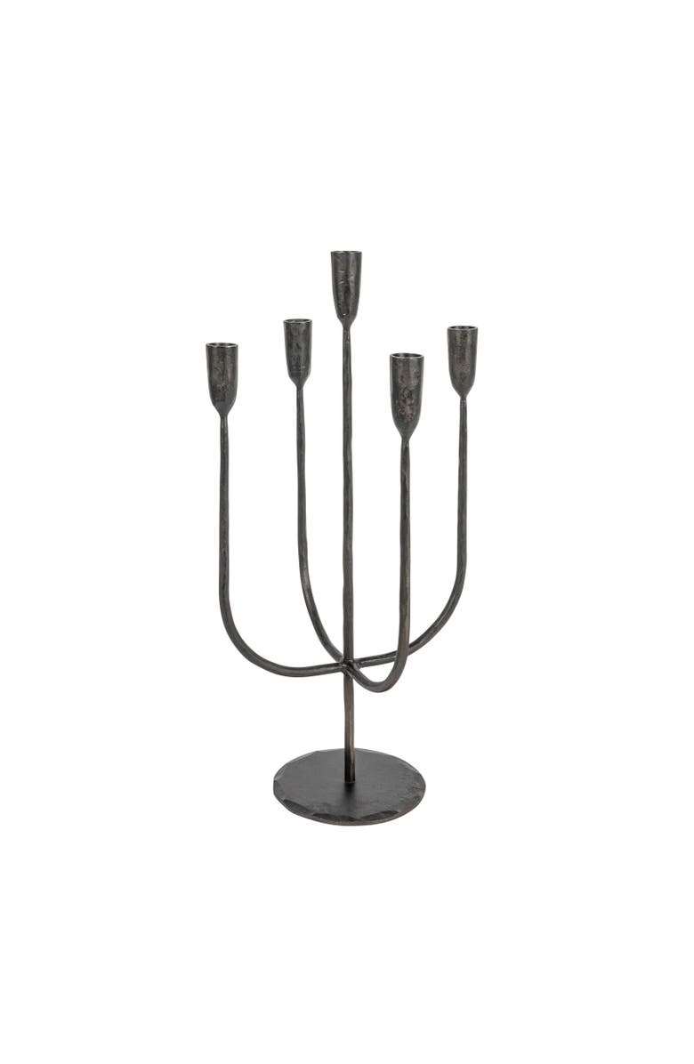Storied Home Round Hand-Forged 5 Taper Metal Candelabra, Black, Main, color, Black