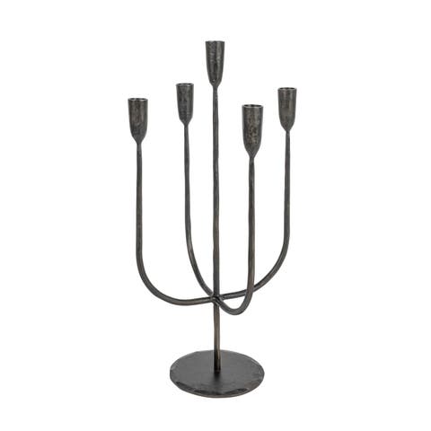 Round Hand-Forged 5 Taper Metal Candelabra, Black