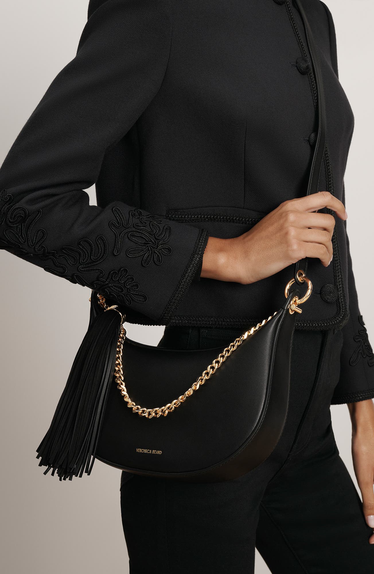 Veronica Beard Small Fortune Leather Shoulder Bag, Alternate, color, 