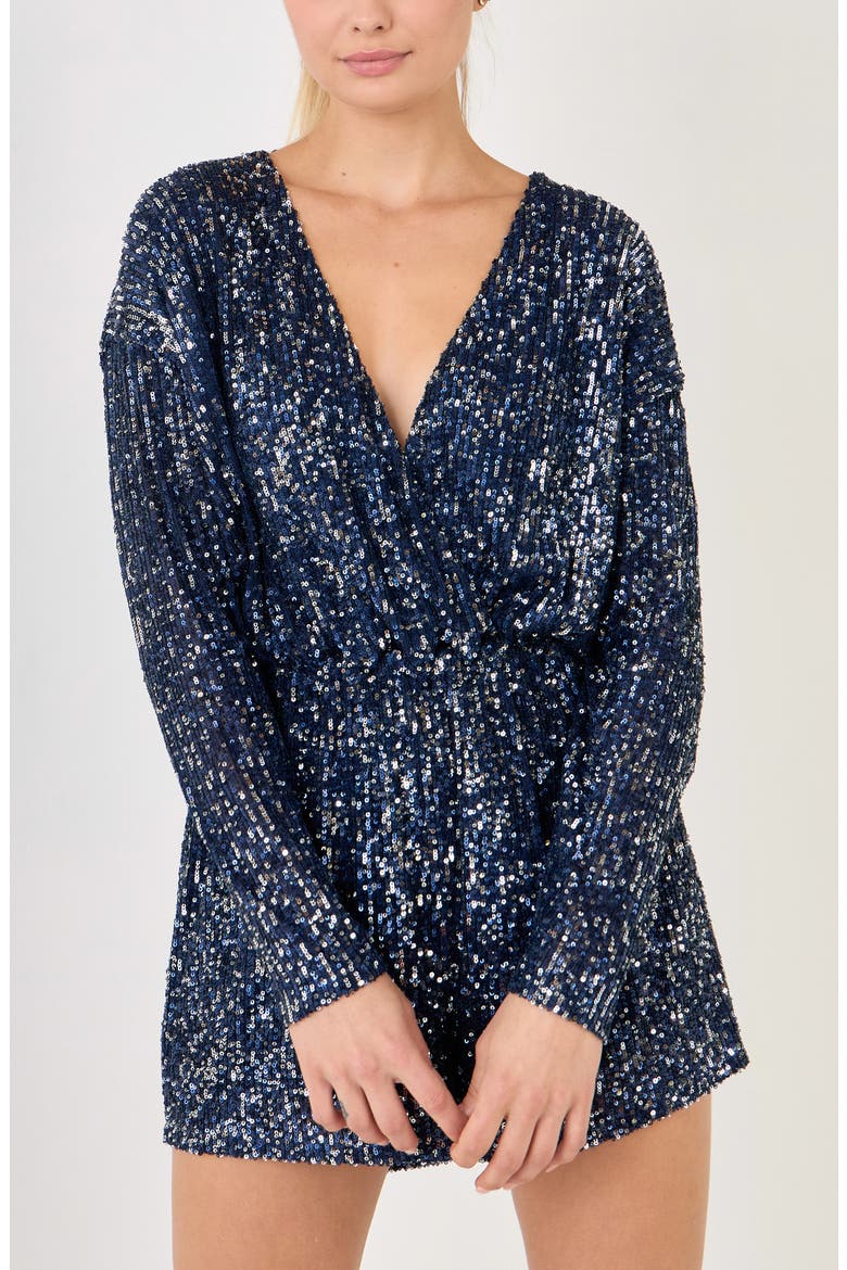Sequin Wrap Front Romper, Alternate, color, BLUE COMBO