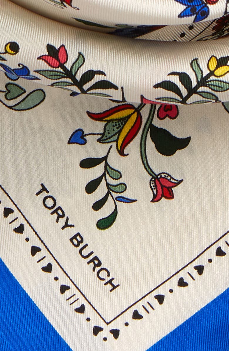 Tory Burch Floral Logo Silk Square Scarf, Alternate, color, 