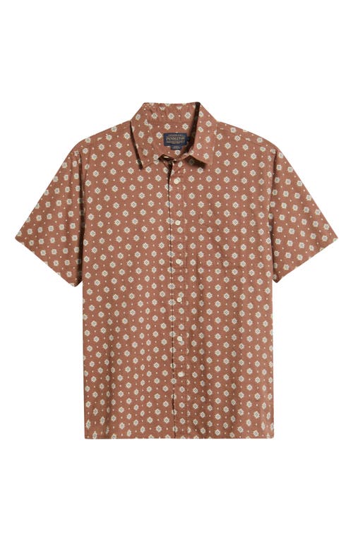 Pendleton Shoreline National Park Print Short Sleeve Cotton Button-up Shirt In Geo Red Brown